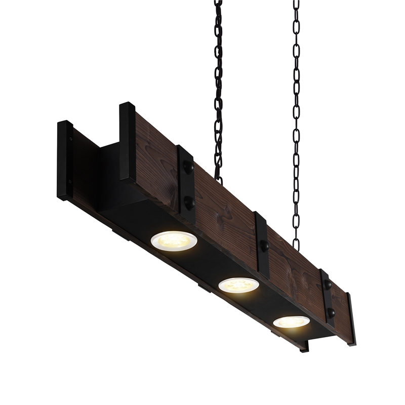CWI Lighting Pago Drum Shade Farmhouse Metal LED Island Light in Black/Wood