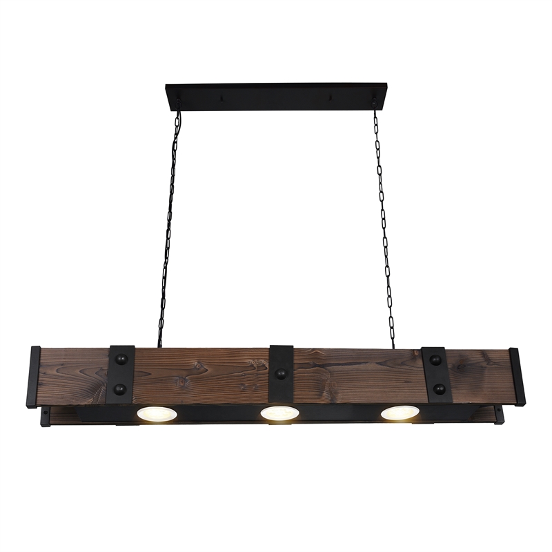 CWI Lighting Pago Drum Shade Farmhouse Metal LED Island Light in Black/Wood