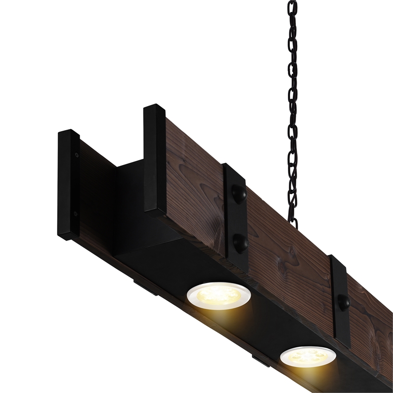 CWI Lighting Pago Drum Shade Farmhouse Metal LED Island Light in Black/Wood