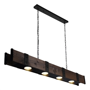 CWI Lighting Pago Drum Shade Farmhouse Metal LED Island Light in Black/Wood