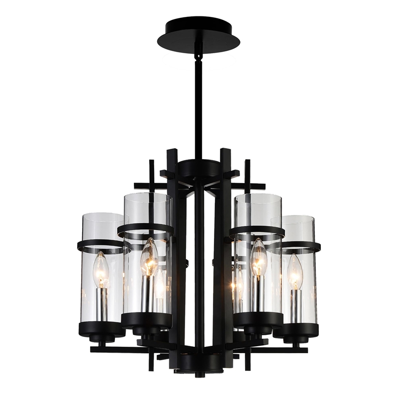 CWI Lighting Sierra 6 Light Up Contemporary Metal Chandelier in Black