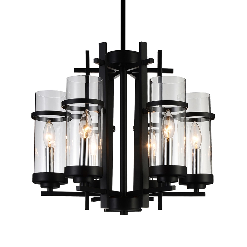 CWI Lighting Sierra 6 Light Up Contemporary Metal Chandelier in Black