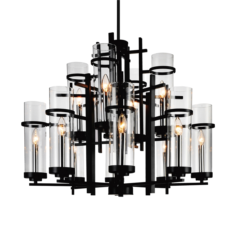 CWI Lighting Sierra 12 Light Up Contemporary Metal Chandelier in Black