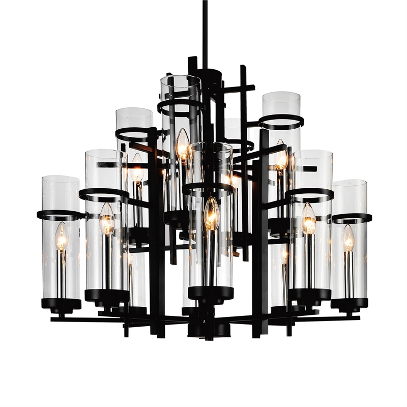 CWI Lighting Sierra 12 Light Up Contemporary Metal Chandelier in Black