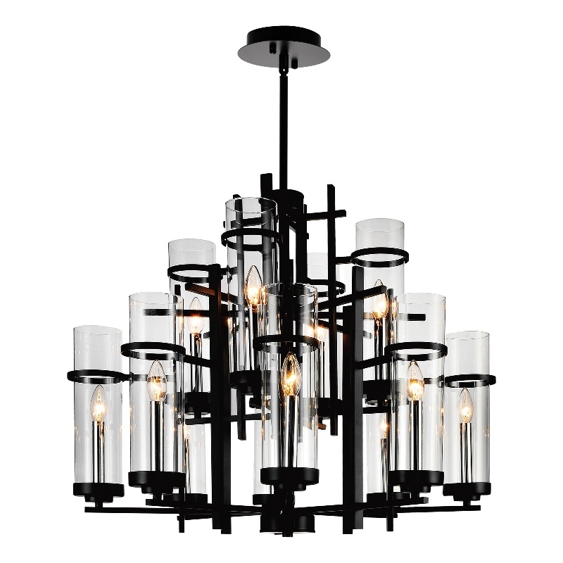 CWI Lighting Sierra 12 Light Up Contemporary Metal Chandelier in Black