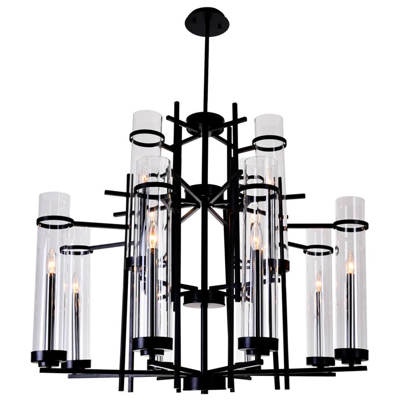 CWI Lighting Sierra 12 Light Up Contemporary Metal Chandelier in Black