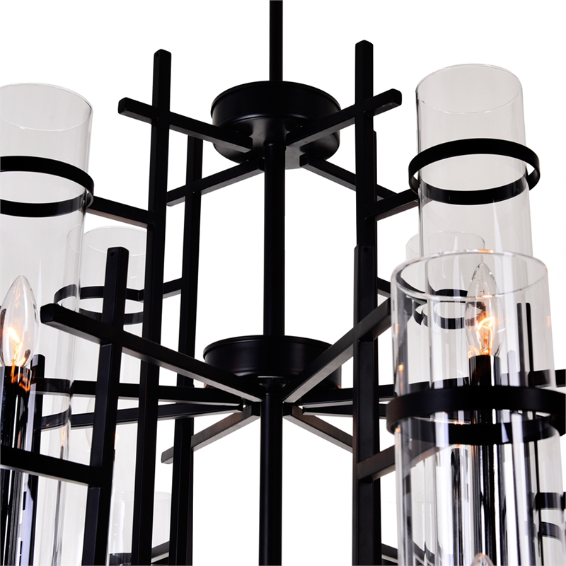 CWI Lighting Sierra 12 Light Up Contemporary Metal Chandelier in Black