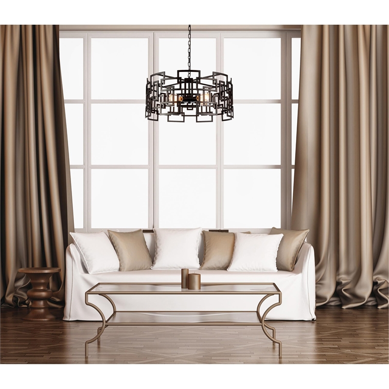 CWI Lighting Litani 4 Light Down Contemporary Metal Chandelier in Brown