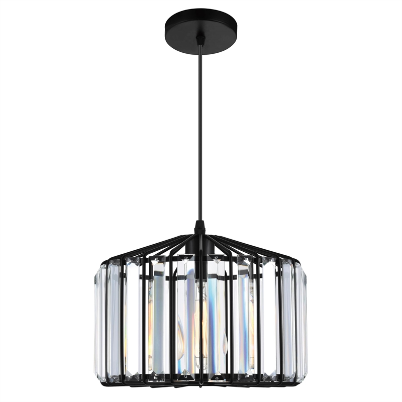 CWI Lighting Alethia 1 Light Drum Shade Contemporary Metal Pendant in Black
