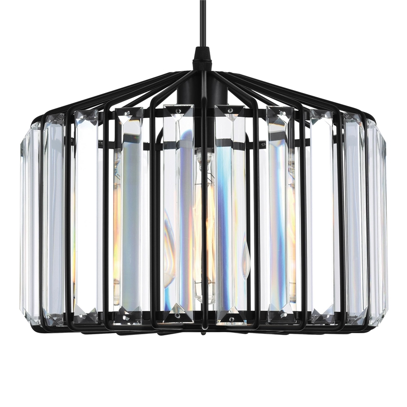 CWI Lighting Alethia 1 Light Drum Shade Contemporary Metal Pendant in Black