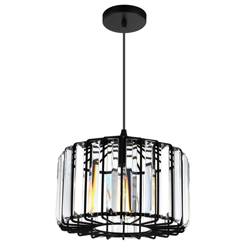 CWI Lighting Alethia 1 Light Drum Shade Contemporary Metal Pendant in Black