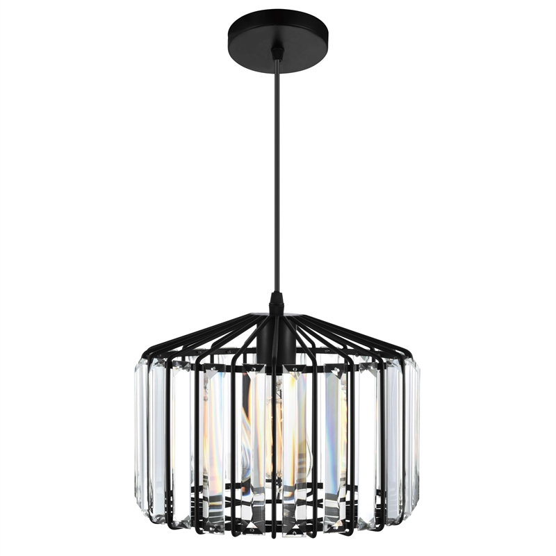 CWI Lighting Alethia 1 Light Drum Shade Contemporary Metal Pendant in Black