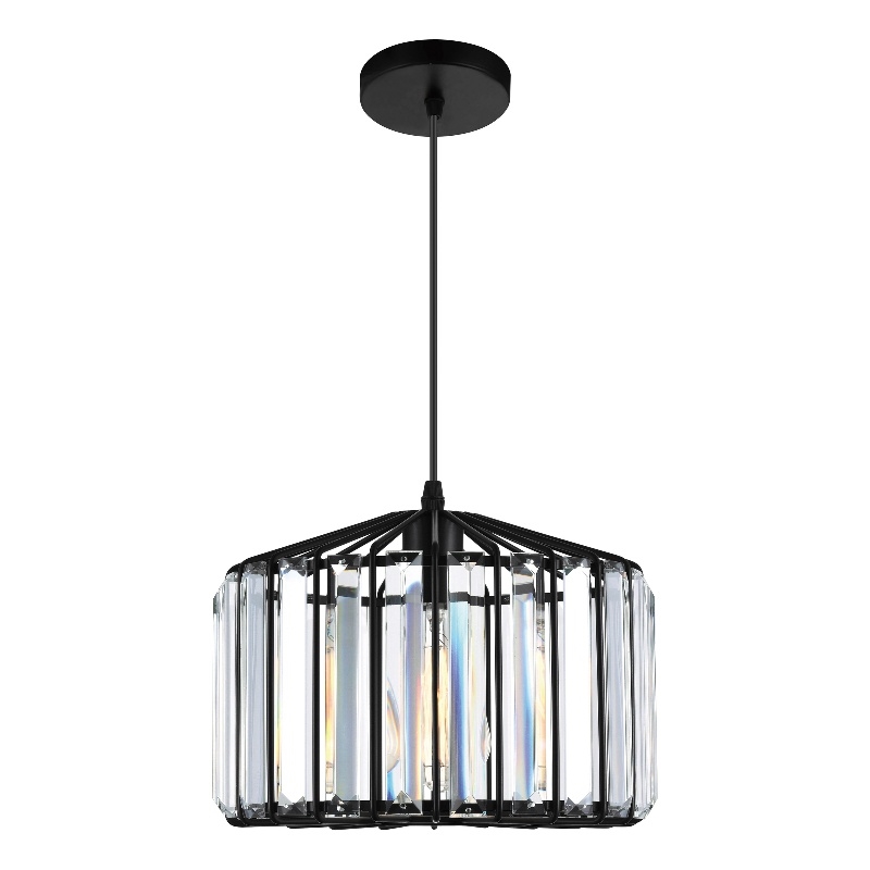 CWI Lighting Alethia 1 Light Drum Shade Contemporary Metal Pendant in Black