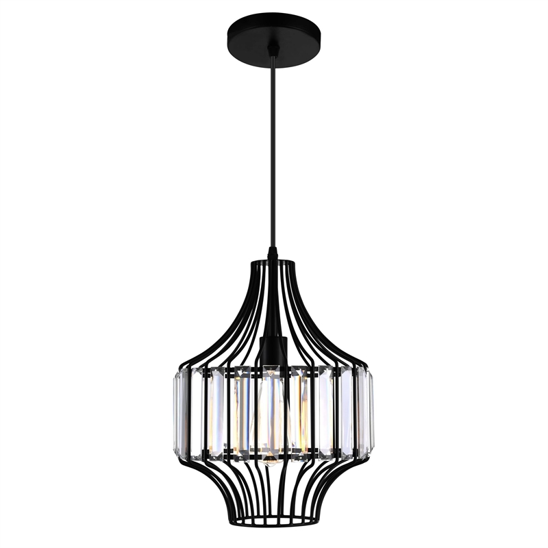CWI Lighting Alethia 1 Light Down Contemporary Metal Pendant in Black