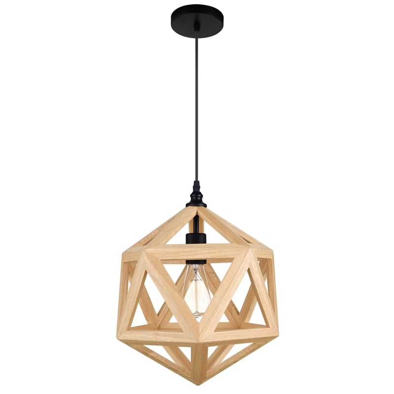 CWI Lighting Lante 1 Light Farmhouse Metal Pendant in Black/Wood