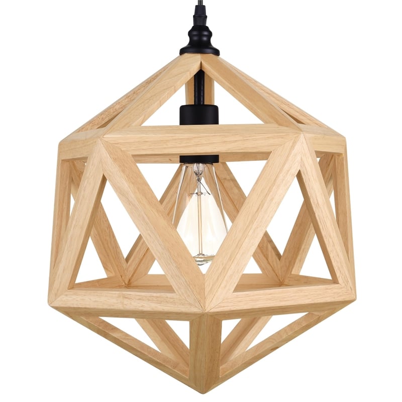 CWI Lighting Lante 1 Light Farmhouse Metal Pendant in Black/Wood