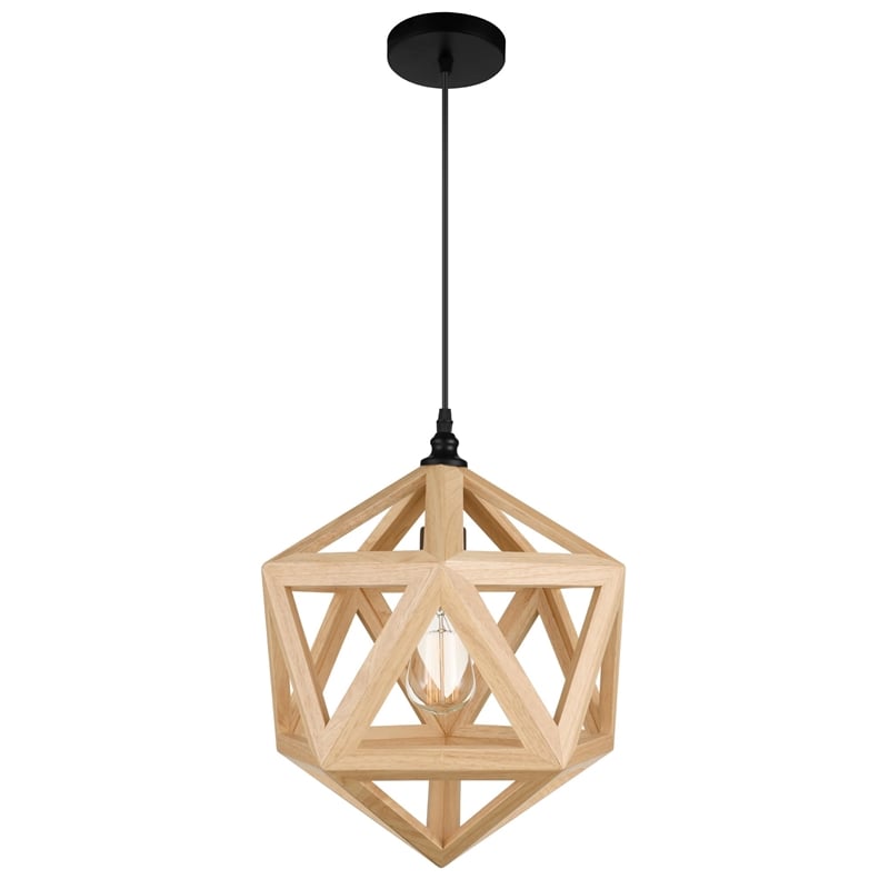 CWI Lighting Lante 1 Light Farmhouse Metal Pendant in Black/Wood