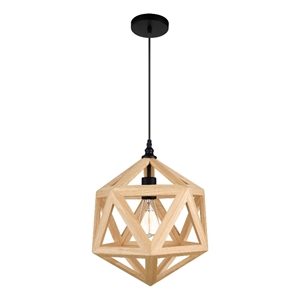 CWI Lighting Lante 1 Light Farmhouse Metal Pendant in Black/Wood