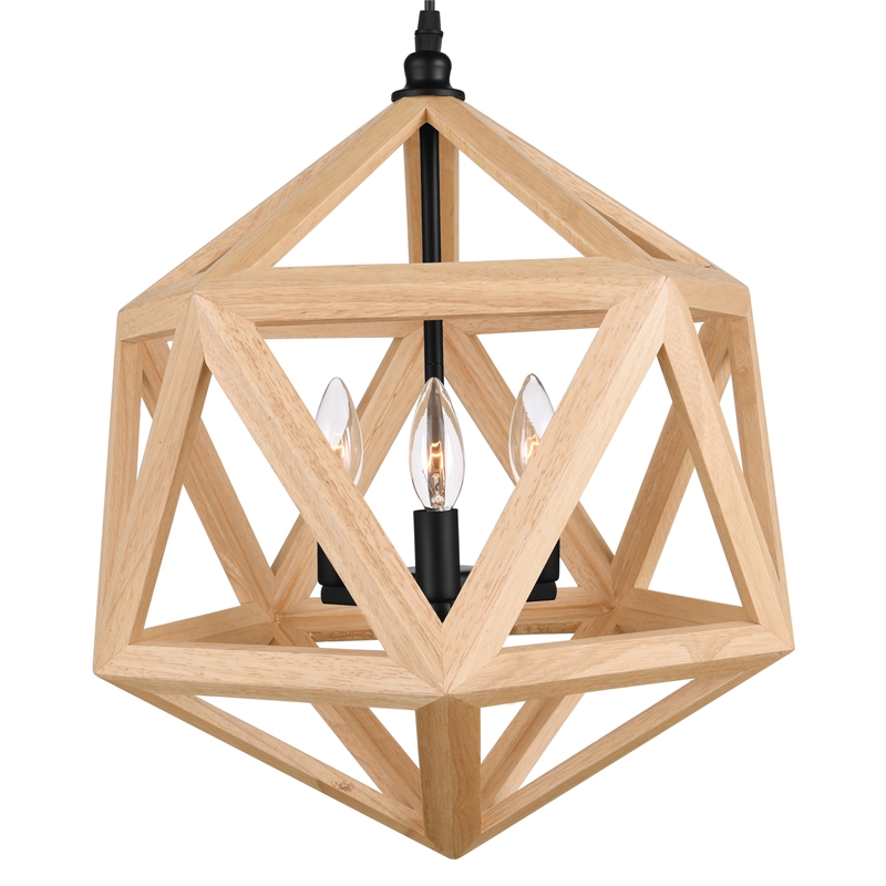 CWI Lighting Lante 3 Light Farmhouse Metal Pendant in Black/Wood