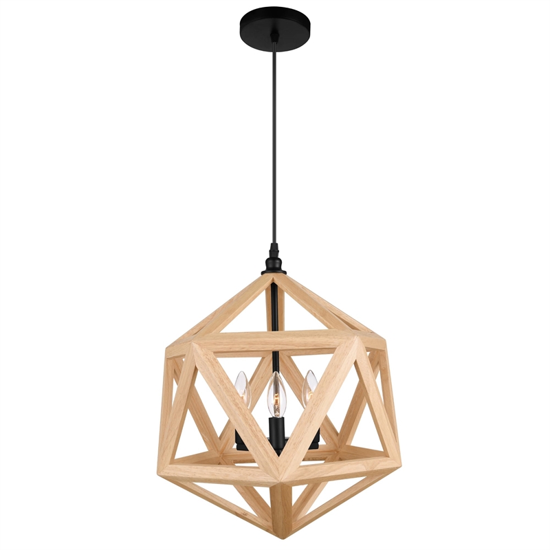 CWI Lighting Lante 3 Light Farmhouse Metal Pendant in Black/Wood