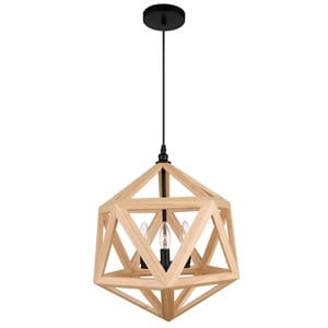 CWI Lighting Lante 3 Light Farmhouse Metal Pendant in Black/Wood