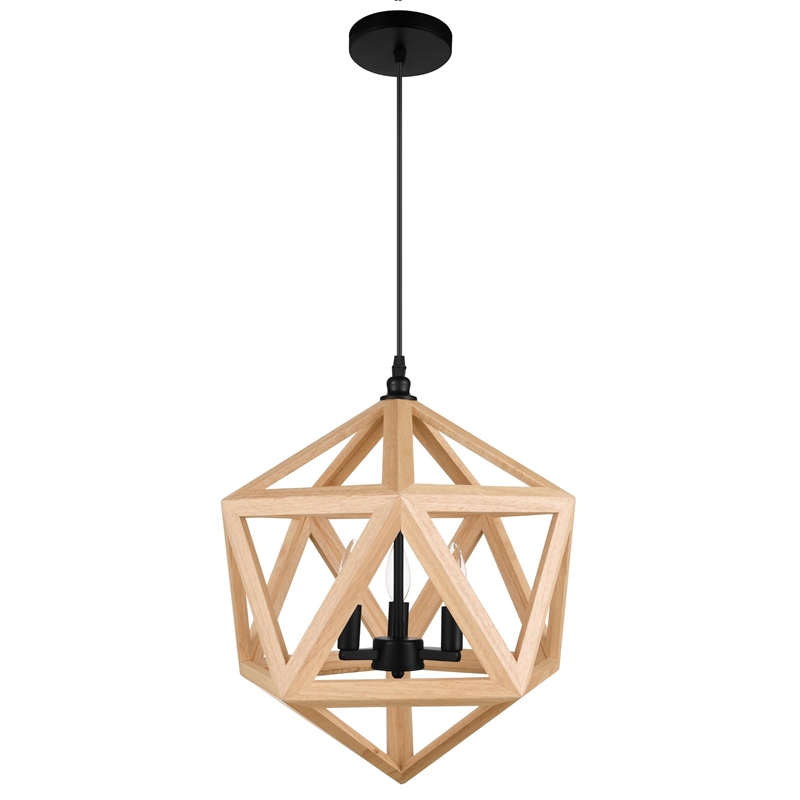 CWI Lighting Lante 3 Light Farmhouse Metal Pendant in Black/Wood