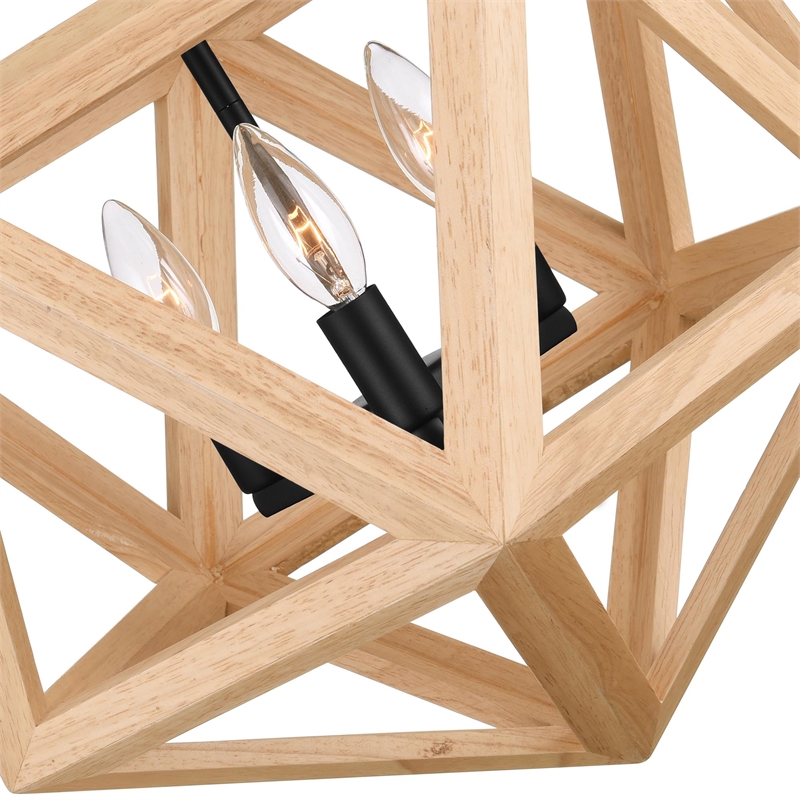 CWI Lighting Lante 3 Light Farmhouse Metal Pendant in Black/Wood