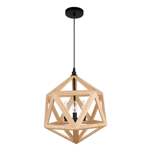 CWI Lighting Lante 3 Light Farmhouse Metal Pendant in Black/Wood