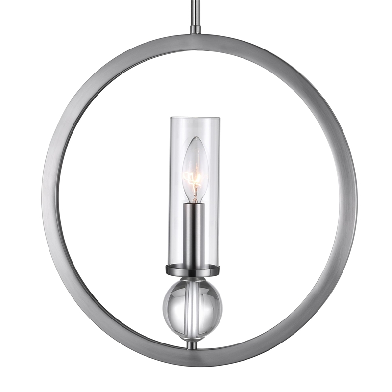 CWI Lighting Elton 1 Light Transitional Metal Pendant in Satin Nickel