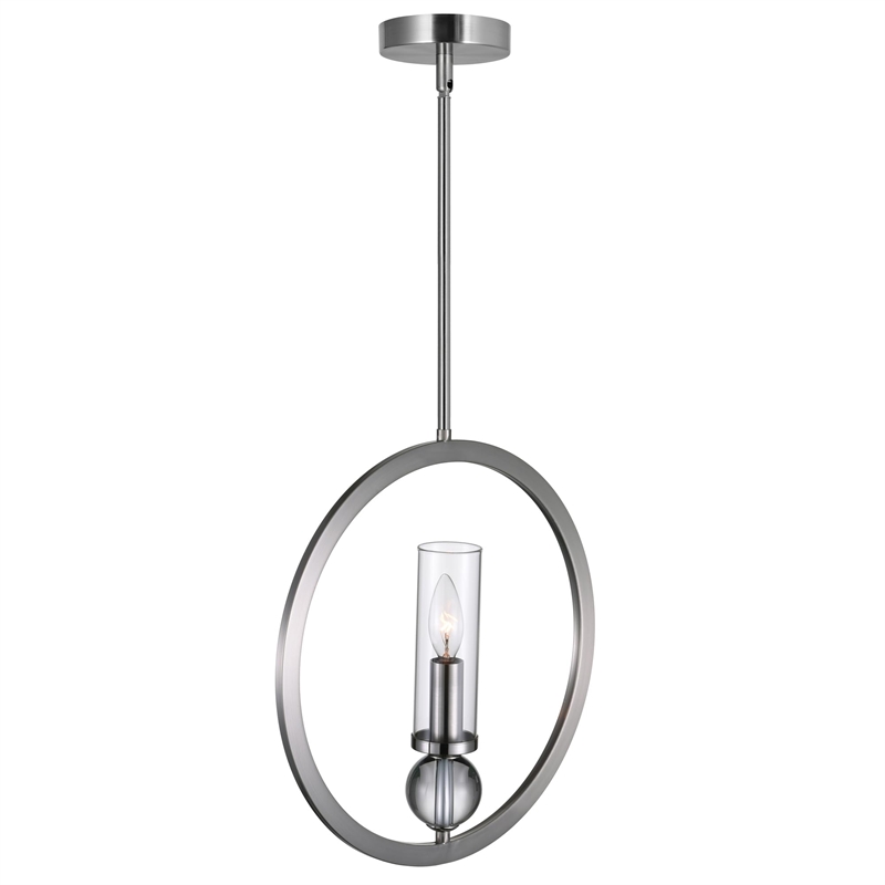 CWI Lighting Elton 1 Light Transitional Metal Pendant in Satin Nickel