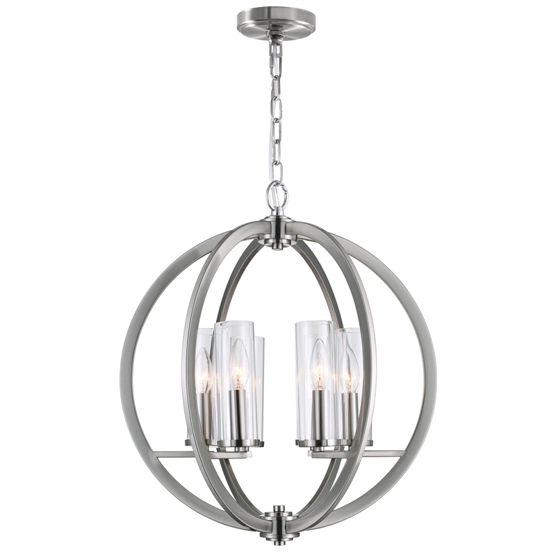 CWI Lighting Elton 6 Light Transitional Metal Chandelier in Satin Nickel