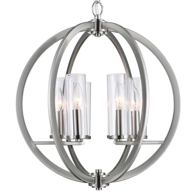 CWI Lighting Elton 6 Light Transitional Metal Chandelier in Satin Nickel