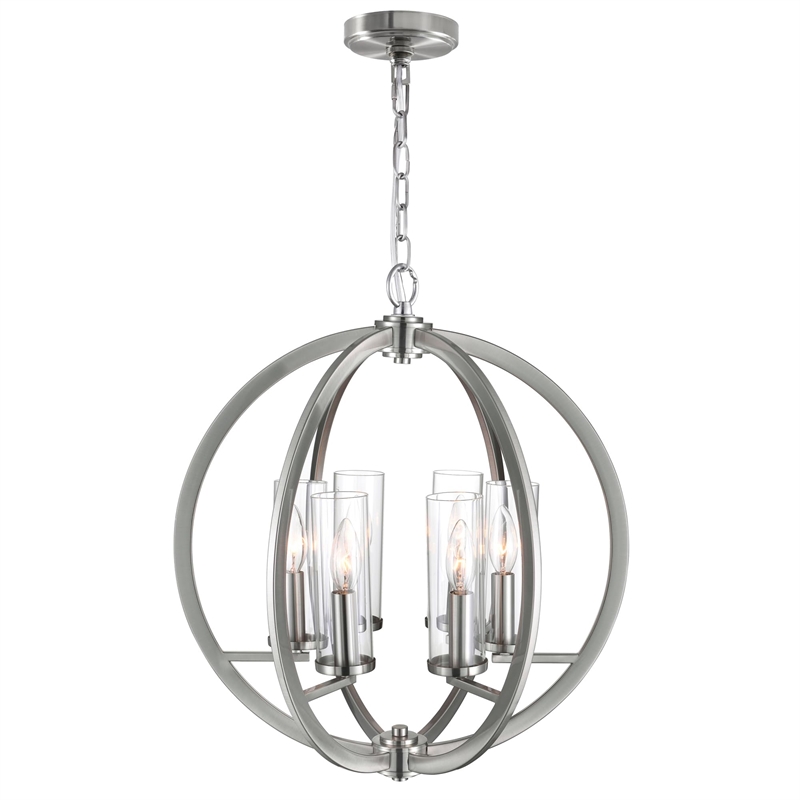 CWI Lighting Elton 6 Light Transitional Metal Chandelier in Satin Nickel