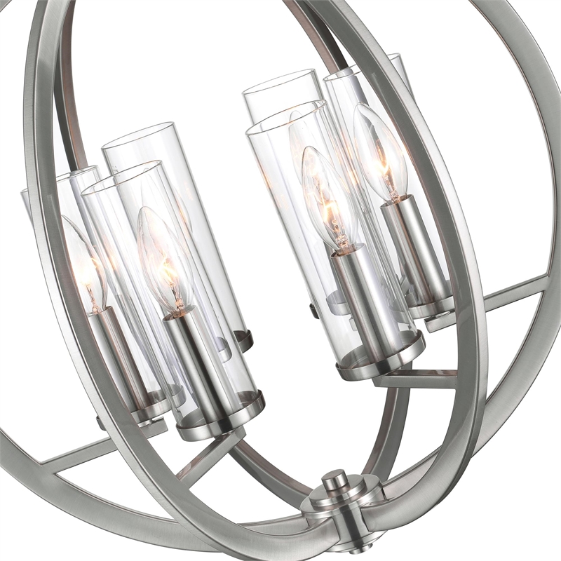 CWI Lighting Elton 6 Light Transitional Metal Chandelier in Satin Nickel