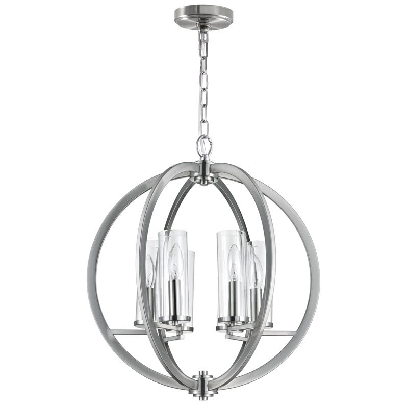 CWI Lighting Elton 6 Light Transitional Metal Chandelier in Satin Nickel