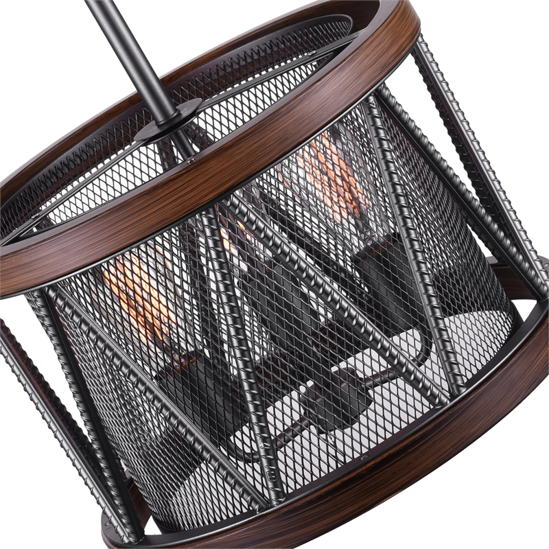 CWI Lighting Parsh 3 Light Drum Shade Farmhouse Metal Chandelier in Pewter