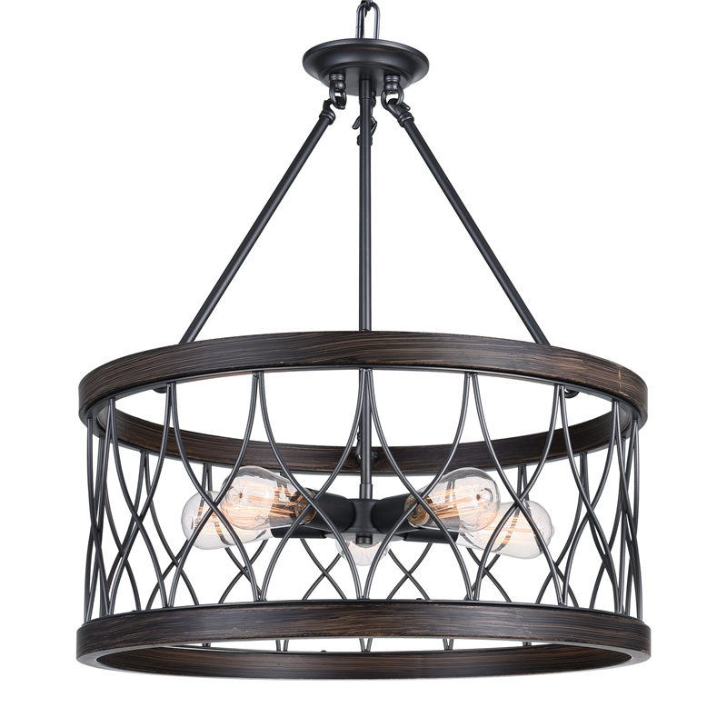 CWI Lighting Amazon 5 Light Metal Chandelier with Drum Shade in Gun Metal Black