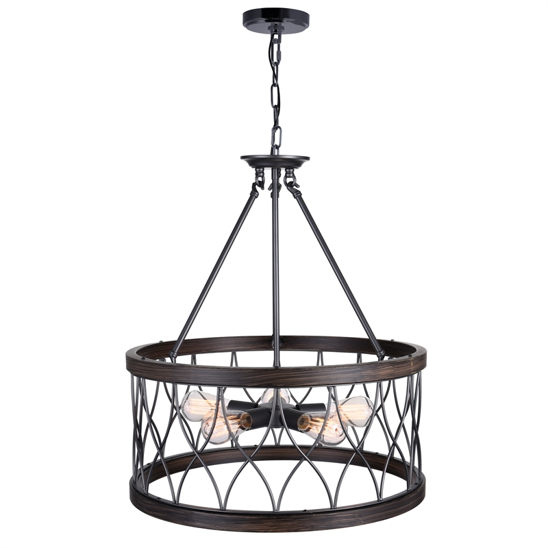 CWI Lighting Amazon 5 Light Metal Chandelier with Drum Shade in Gun Metal Black