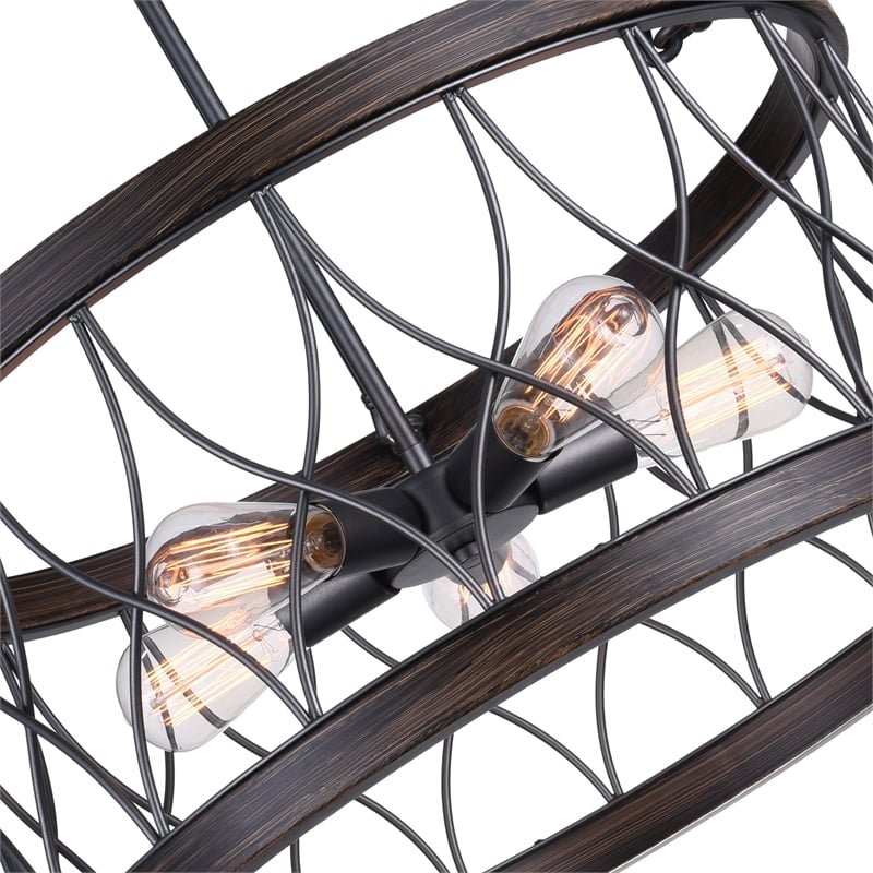 CWI Lighting Amazon 5 Light Metal Chandelier with Drum Shade in Gun Metal Black