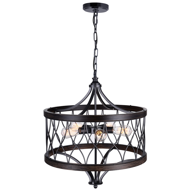 CWI Lighting Amazon 5 Light Drum Shade Metal Chandelier in Black