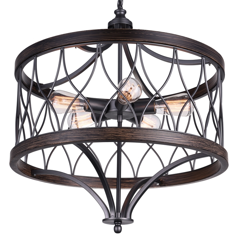 CWI Lighting Amazon 5 Light Drum Shade Metal Chandelier in Black