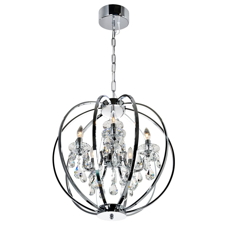 CWI Lighting Abia 5 Light Up Contemporary Metal Chandelier in Chrome