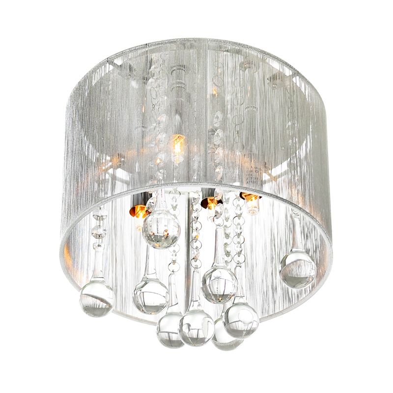 CWI Lighting Water Drop 4 Light Metal Flush Mount with Drum Shade in Chrome