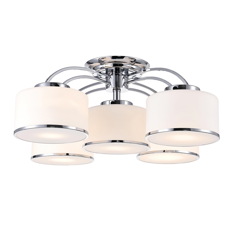 CWI Lighting Frosted 5 Light Drum Shade Metal Flush Mount in Chrome