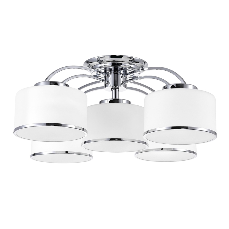 CWI Lighting Frosted 5 Light Drum Shade Metal Flush Mount in Chrome