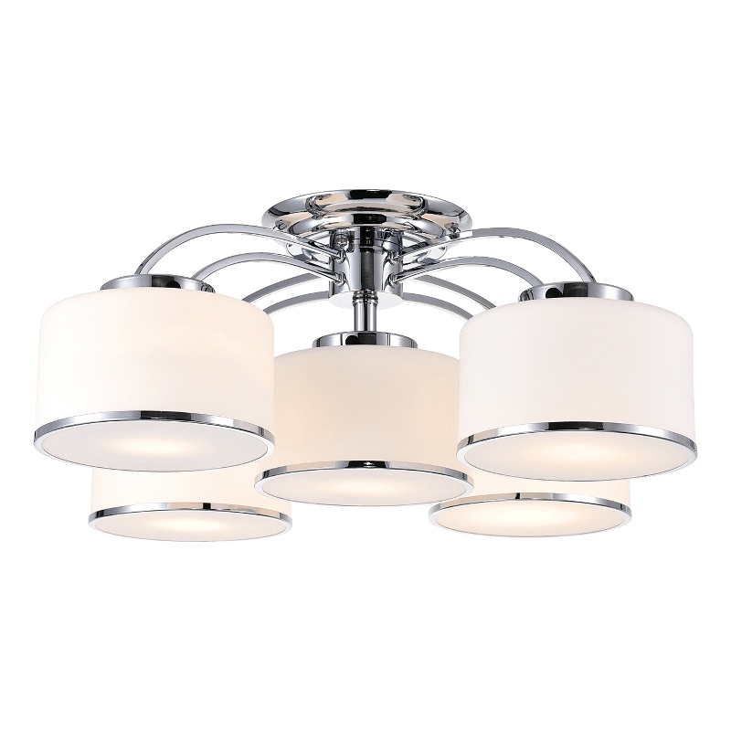 CWI Lighting Frosted 5 Light Drum Shade Metal Flush Mount in Chrome
