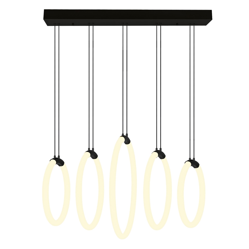 CWI Lighting Hoops 5 Light Contemporary Metal LED Chandelier in Black