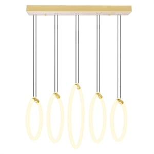 CWI Lighting Hoops 5 Light Contemporary Metal LED Chandelier in Satin Gold