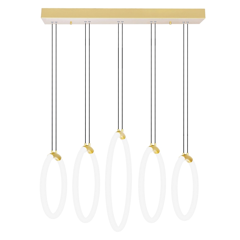 CWI Lighting Hoops 5 Light Contemporary Metal LED Chandelier in Satin Gold