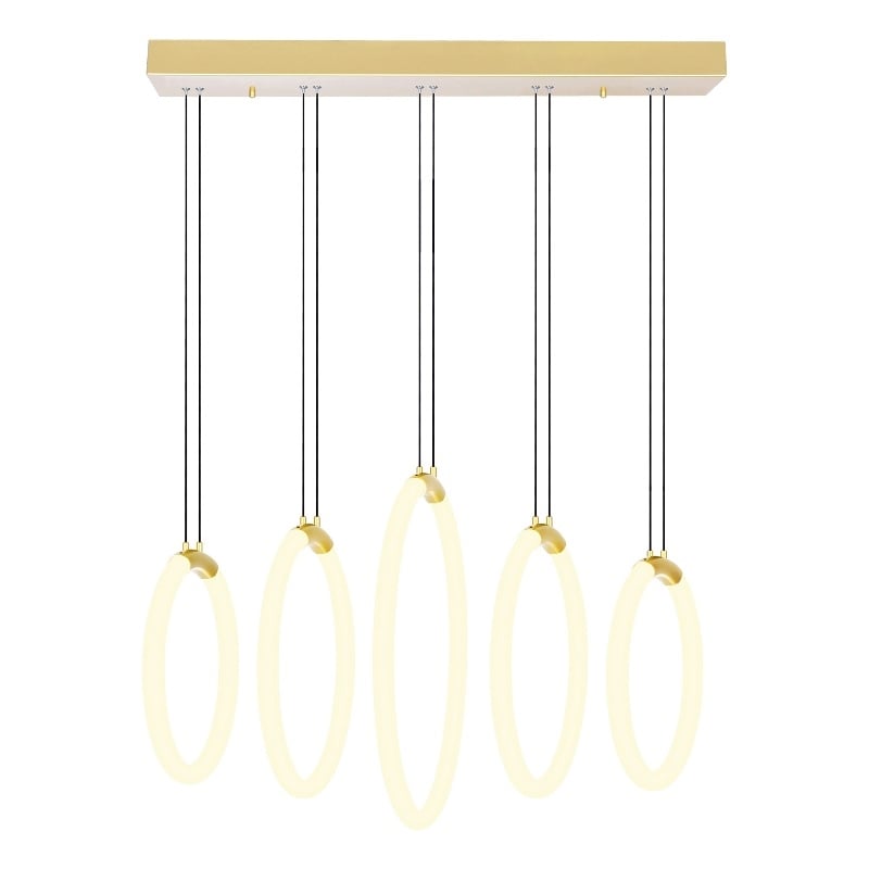 CWI Lighting Hoops 5 Light Contemporary Metal LED Chandelier in Satin Gold